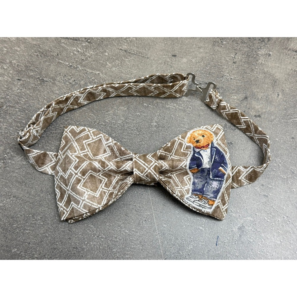 NEW‎ Mens Jeans Bear Bow tie Custom Brown Plaid Pre Tied Adjustable Gift